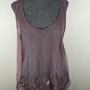 Designer Decree Sheer Lavender Boho Sequined Top Shirt Size XL NWT New